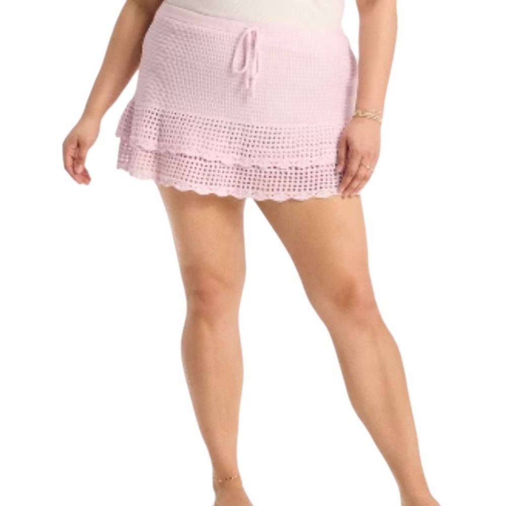 Wild Fable Women's‎ Pink Openwork Tiered Mini Skirt